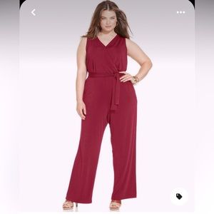 NY Collection Plus Size Sleeveless Belted Jumpsuit- 2X